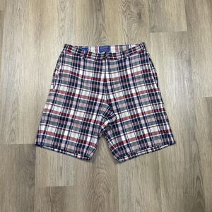Pendleton Shorts Mens 32 Red Navy Plaid Madras Cotton Chino Casual Summer Golf